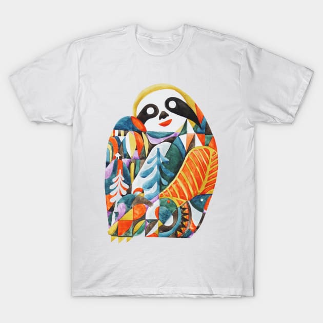 Nordic Sloth Watercolor T-Shirt by huebucket